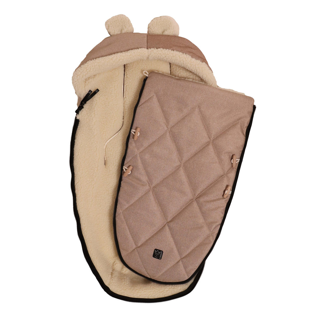 KINDERWAGENFUSSSACK XL EARS WOOL, sand melange - Sandfarben, Naturmaterialien (43/93cm) - Kaiserbaby
