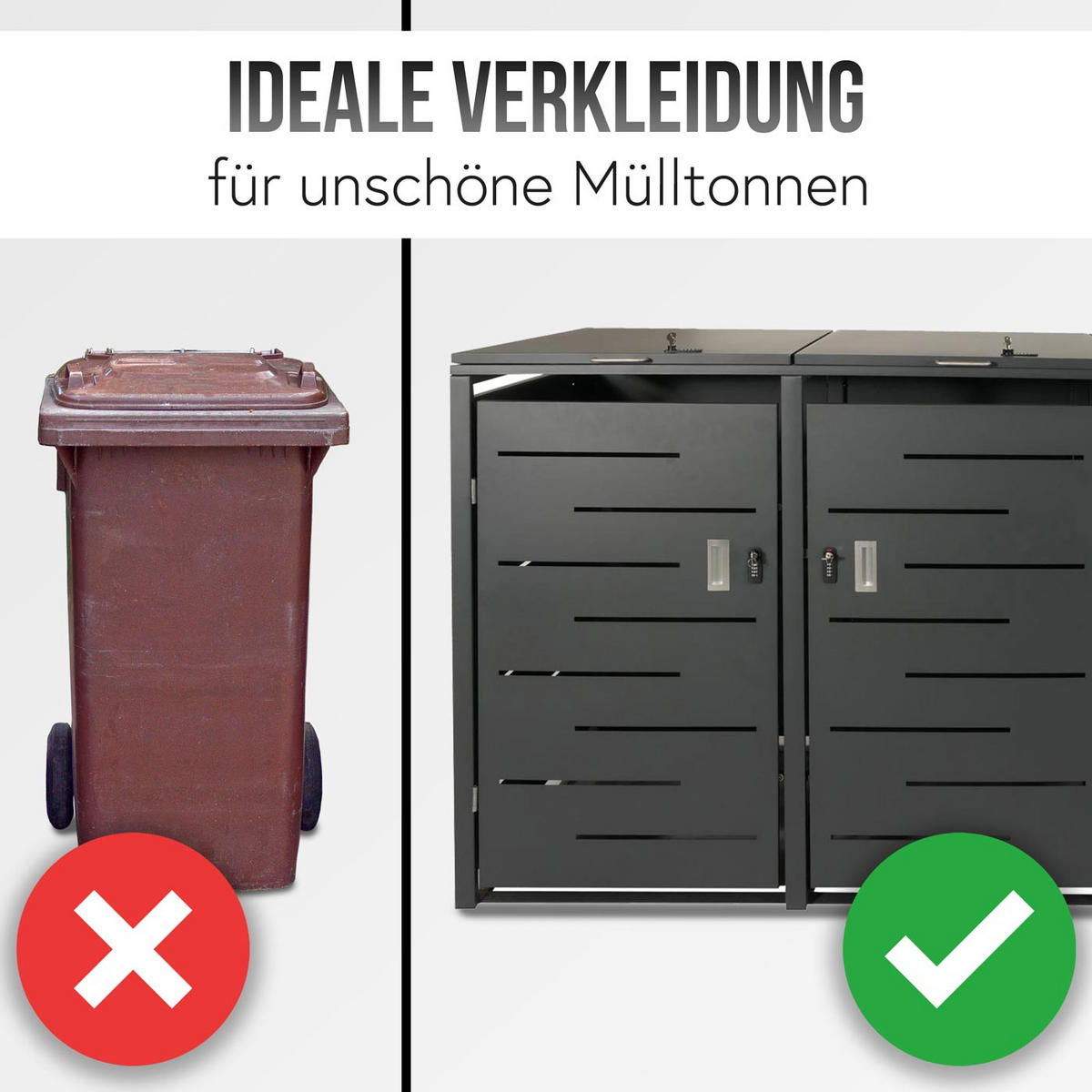 MÜLLTONNENBOX 3er 116,5x197x80cm erweiterbar Anthrazit - Anthrazit, Metall (197/116.5/80cm) - PROREGAL