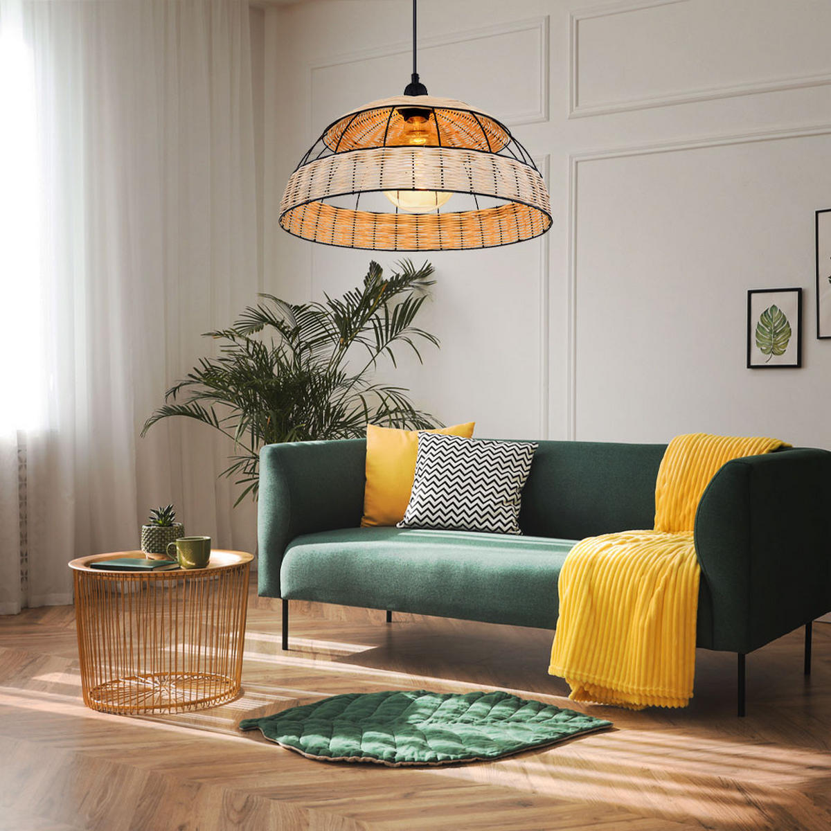 LED HÄNGELEUCHTE Rattan Braun Gitteroptik - Braun, Holz (40/40/120cm) - Globo Lighting
