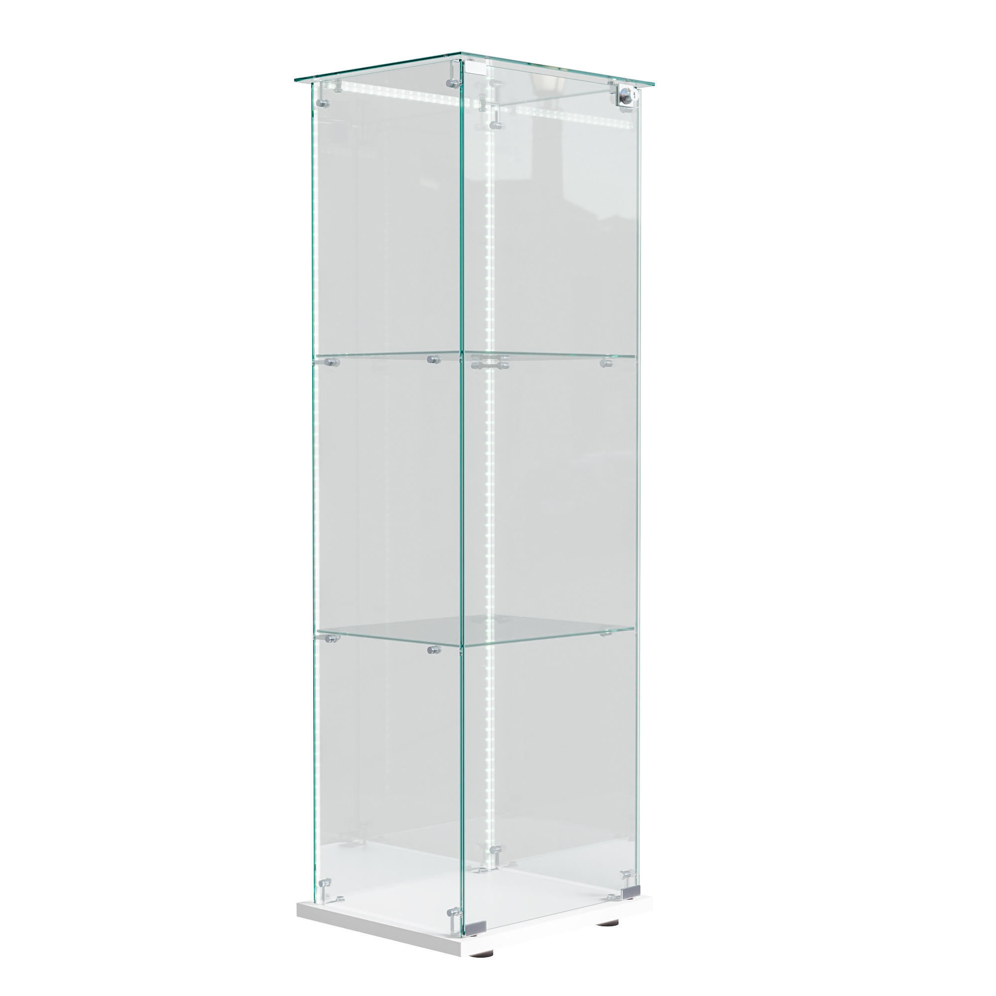 GLASVITRINE Standvitrine Mit LED, Schloss, 3 Regale, Weiß, Für Sammler - Weiß, Holz (35/123.3/39.8cm)