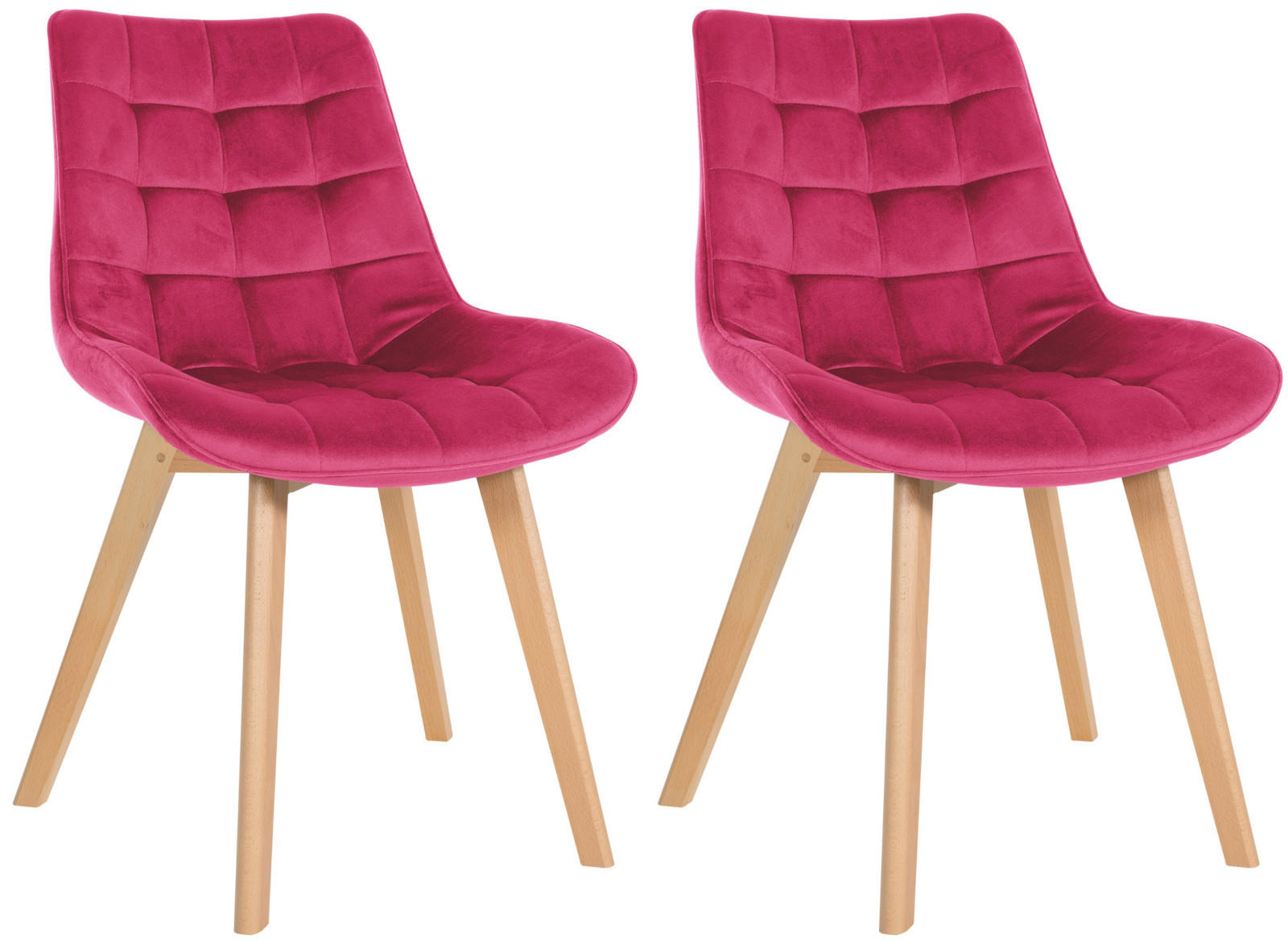 STUHL 2er Set Samt rot - Eukalyptusholzfarben/Rot, Holz/Textil (54/84/63cm) - CLP