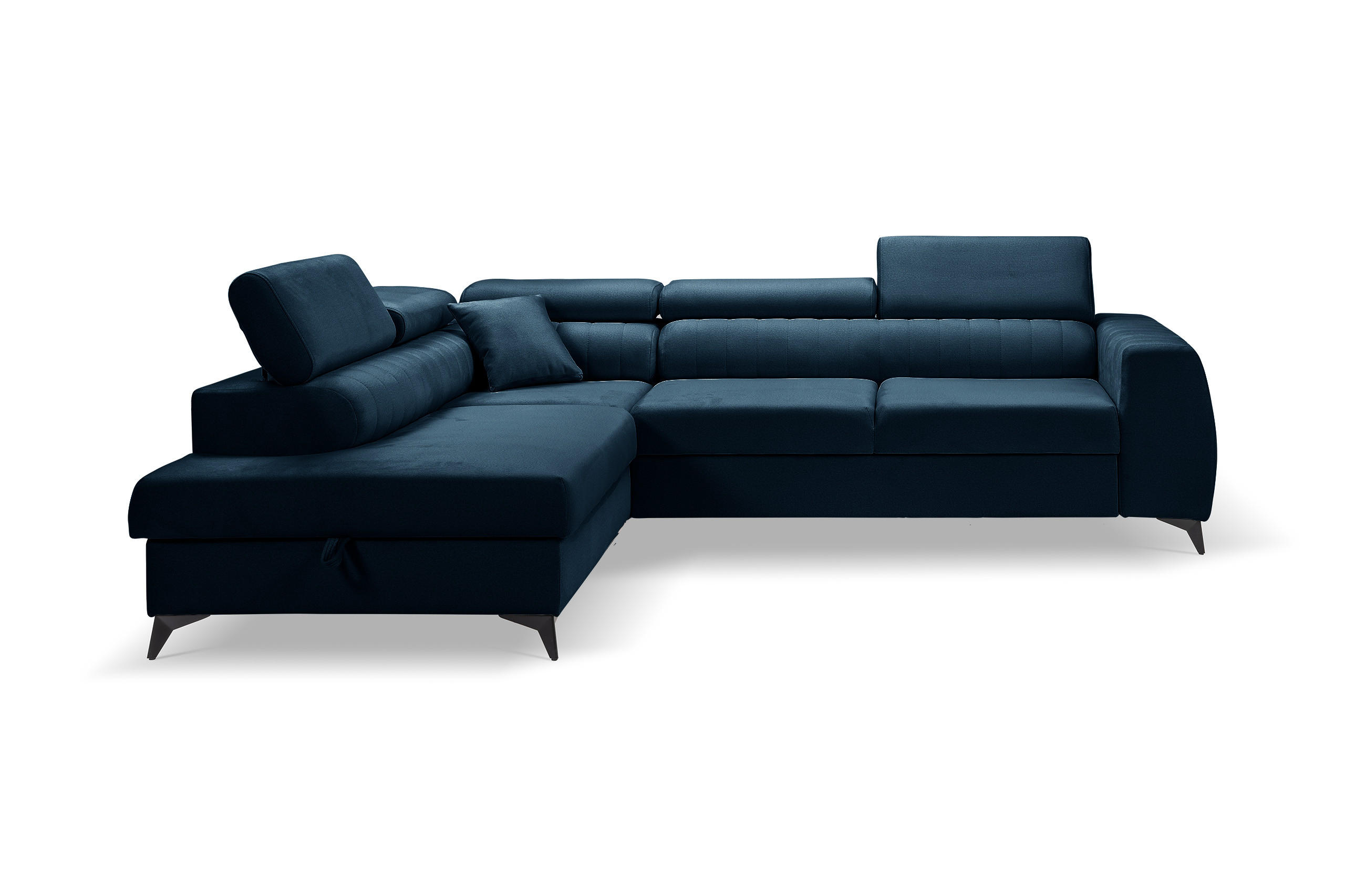 ECKSOFA PIERO L Links mit Schlaffunktion 195x125 Velours Dunkelblau - Schwarz/Dunkelblau, Holz/Textil (268/203cm) - Muffo