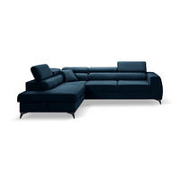 ECKSOFA PIERO L Links mit Schlaffunktion 195x125 Velours Dunkelblau - Schwarz/Dunkelblau, Holz/Textil (268/203cm) - Muffo