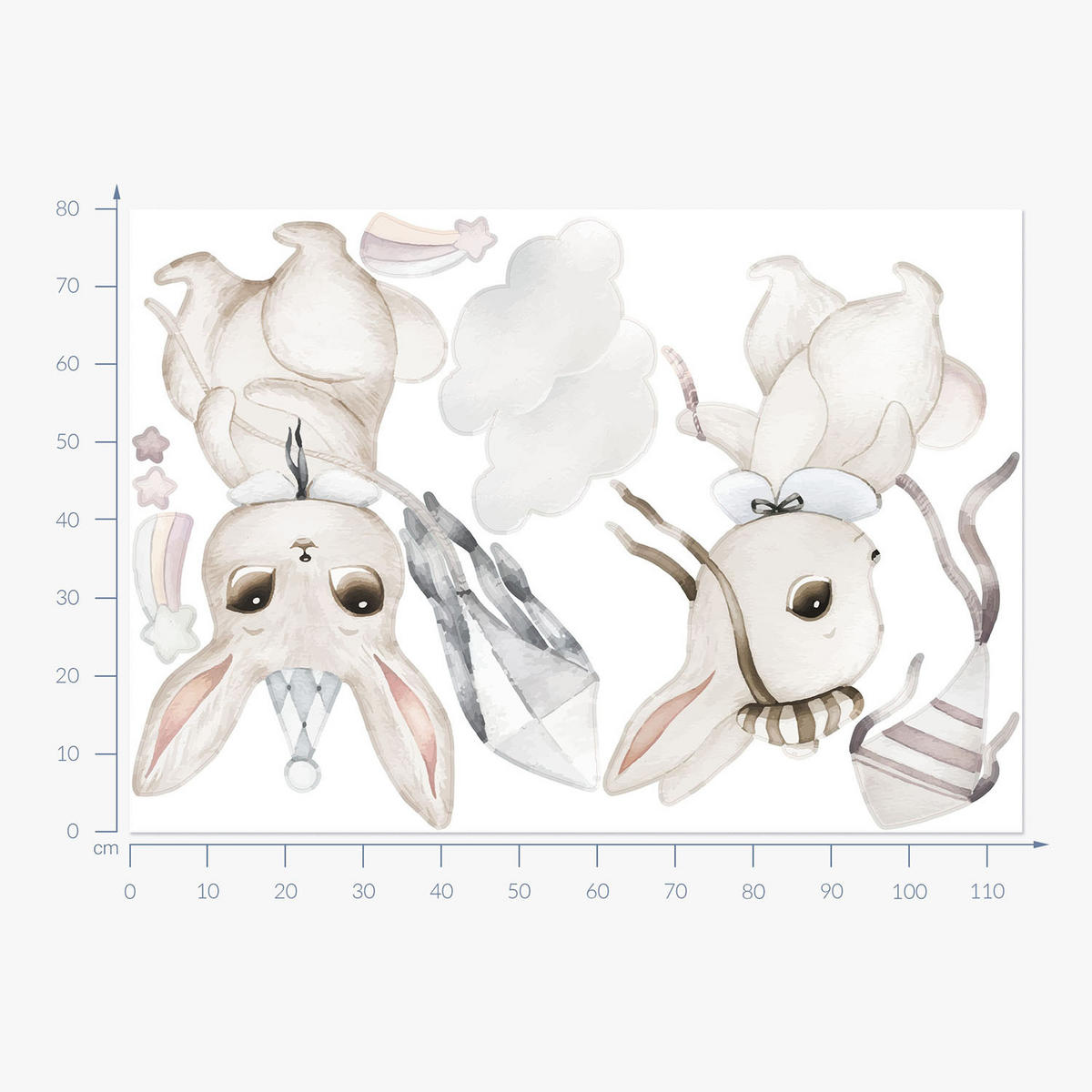 WANDAUFKLEBER 80x114cm - Hasenland - Multicolor, Kunststoff (80/114/0.1cm) - Wallfluent