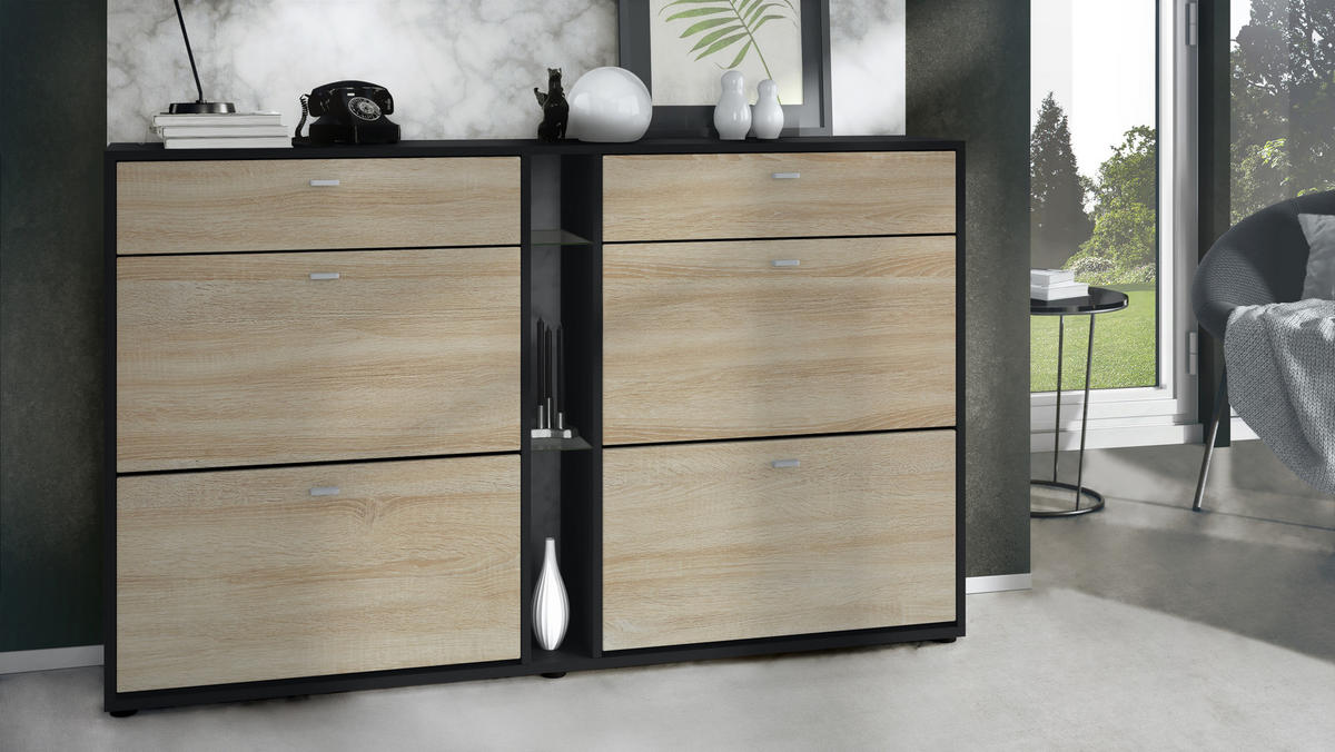 SCHUHSCHRANK Today Fronten in Eiche sägerau - Eiche San Remo, Holzwerkstoff (155.5/95/28cm) - Vladon