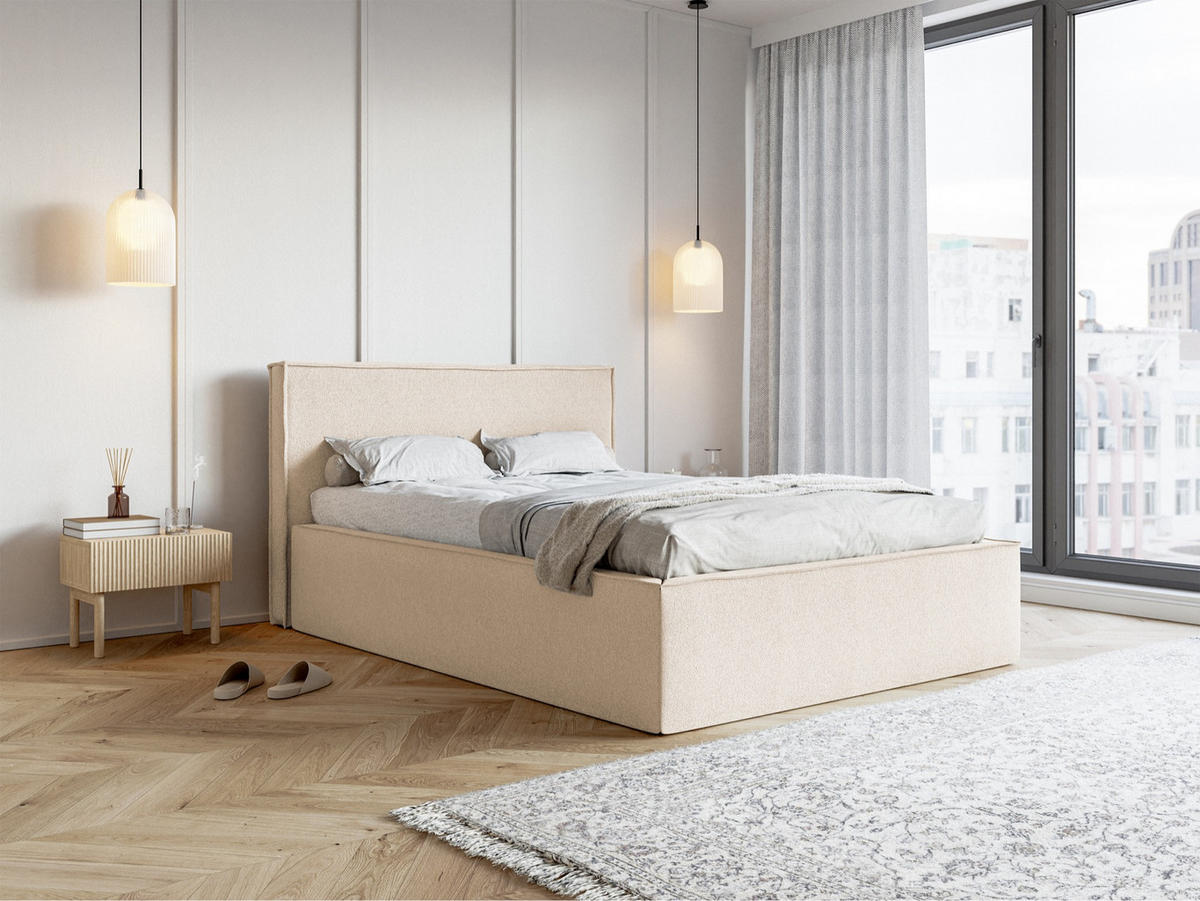 POLSTERBETT LUCERA Hellbeige 160x200 cm - Ecru/Schwarz, Holz/Textil (160/200cm) - Selsey