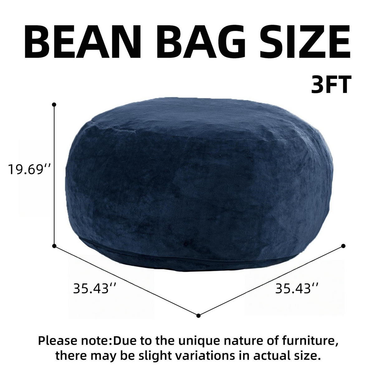 SITZSACK 3FT Blau Schaumstoff - Blau, Kunststoff (90/50/90cm) - Beauniv