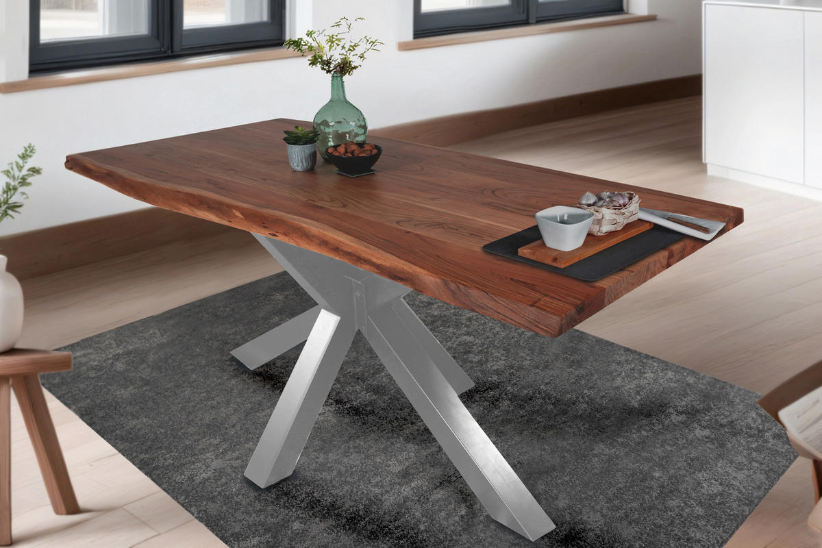 ESSTISCH TIM - Silberfarben/Braun, Holz (100/300/77cm) - SAM