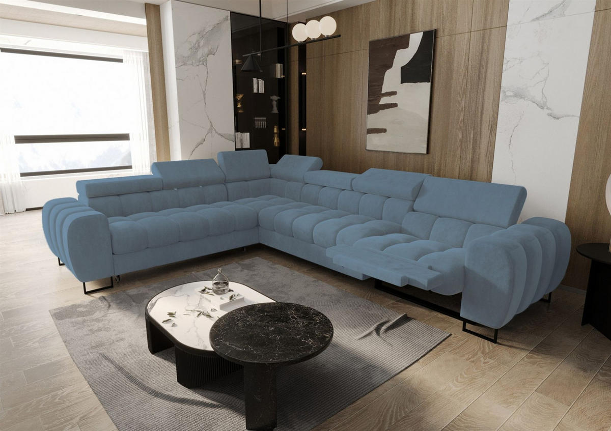ECKSOFA Bastien Relax - Türkis, Holzwerkstoff/Textil (260/330cm) - Fun Möbel