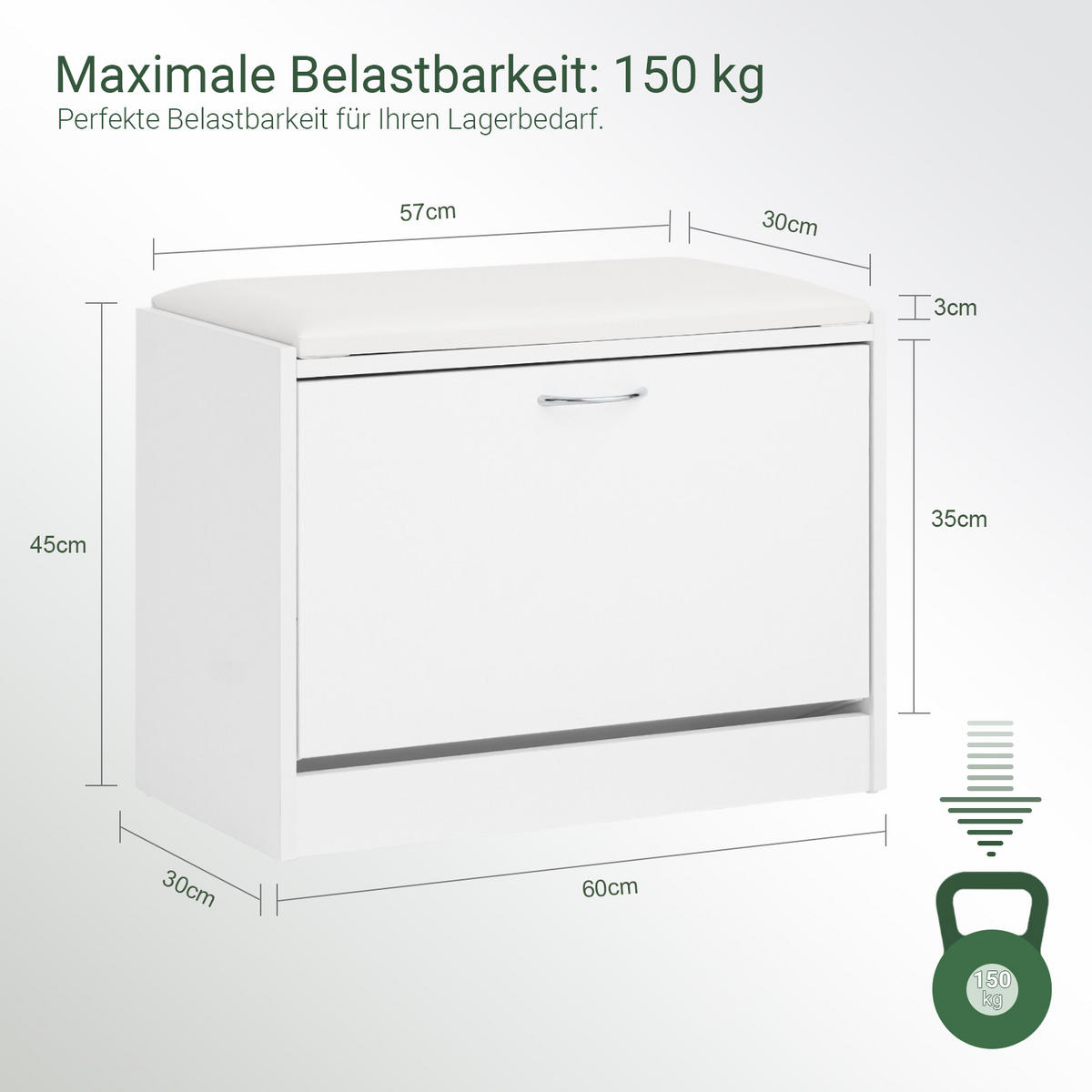 SCHUHBANK Weiß - Weiß, Holzwerkstoff (60/47/30cm) - SoBuy