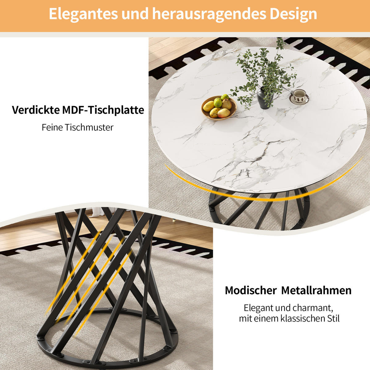 ESSTISCH, MDF-Tischplatte mit Metallgestell, 80/80/76 cm, Schwarz/Weiß - Schwarz, Holzwerkstoff (80/80/76cm) - Redom