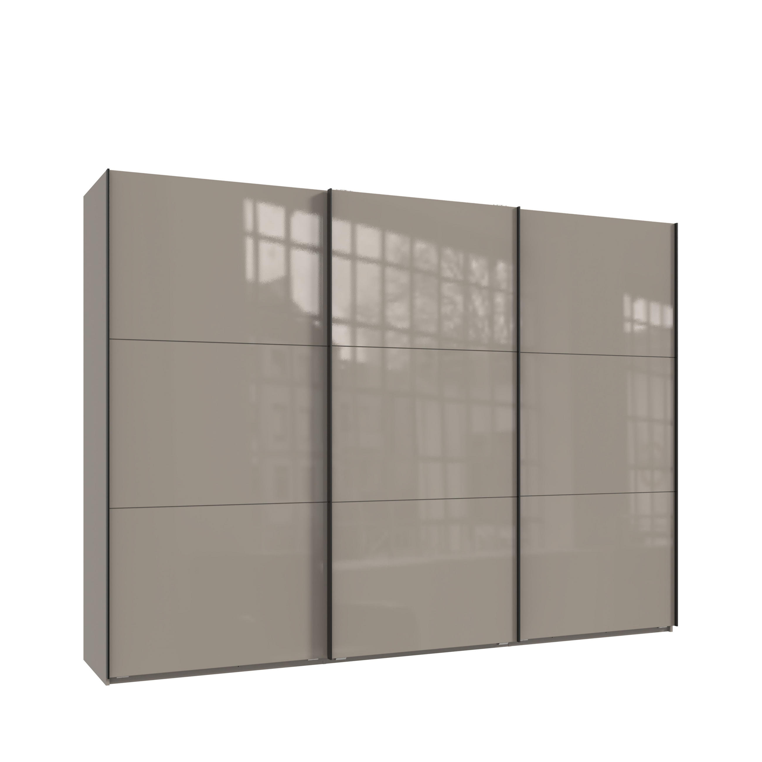 SKŘÍŇ S POSUVNÝMI DVEŘMI, 3dveřová, 300 × 216 × 65 cm (Š×V×H), v pískově šedé barvě se skleněnými čely, včetně kompletního vybavení / 22037 - písková barva/barva dubu, kov/kompozitní dřevo (300/216/65cm) - luma-home