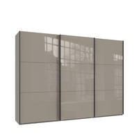 SKŘÍŇ S POSUVNÝMI DVEŘMI, 3dveřová, 300 × 216 × 65 cm (Š×V×H), v pískově šedé barvě se skleněnými čely, včetně kompletního vybavení / 22037 - písková barva/barva dubu, kov/kompozitní dřevo (300/216/65cm) - luma-home
