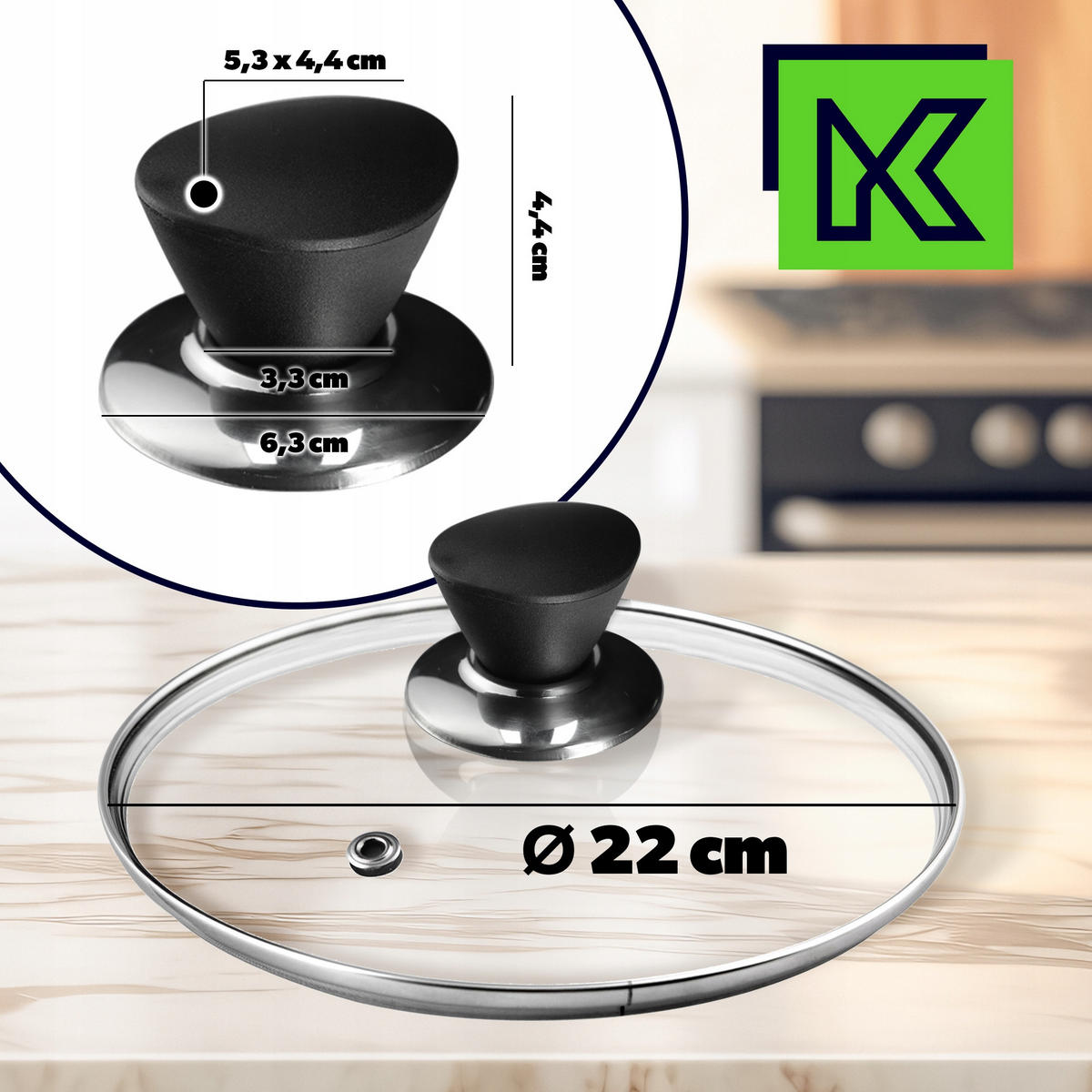 DECKEL mit schwarzem Griff, 22 cm - Transparent, Glas/Kunststoff (22cm) - KADAX