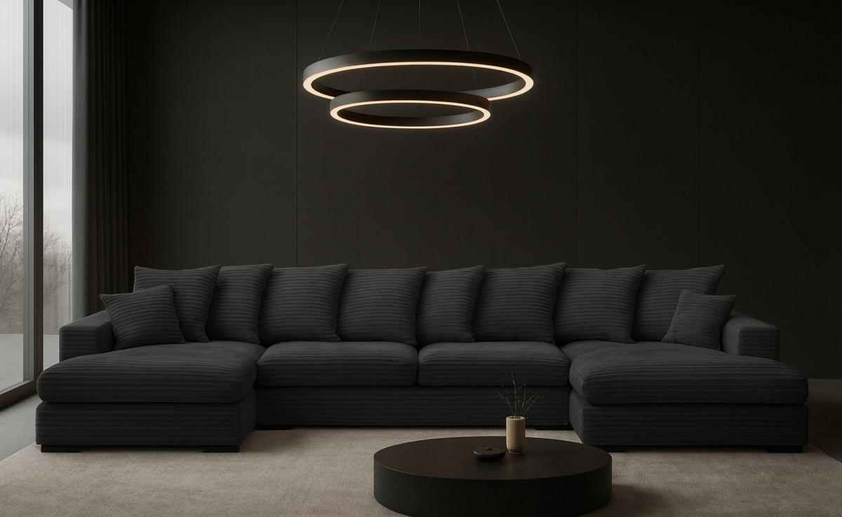 ECKSOFA mit Schlaffunktion und Bettkasten Couch U-form Gabon Stoff Zoom Graphit - Graphitfarben, Holz (373/155cm) - Kaiser Möbel