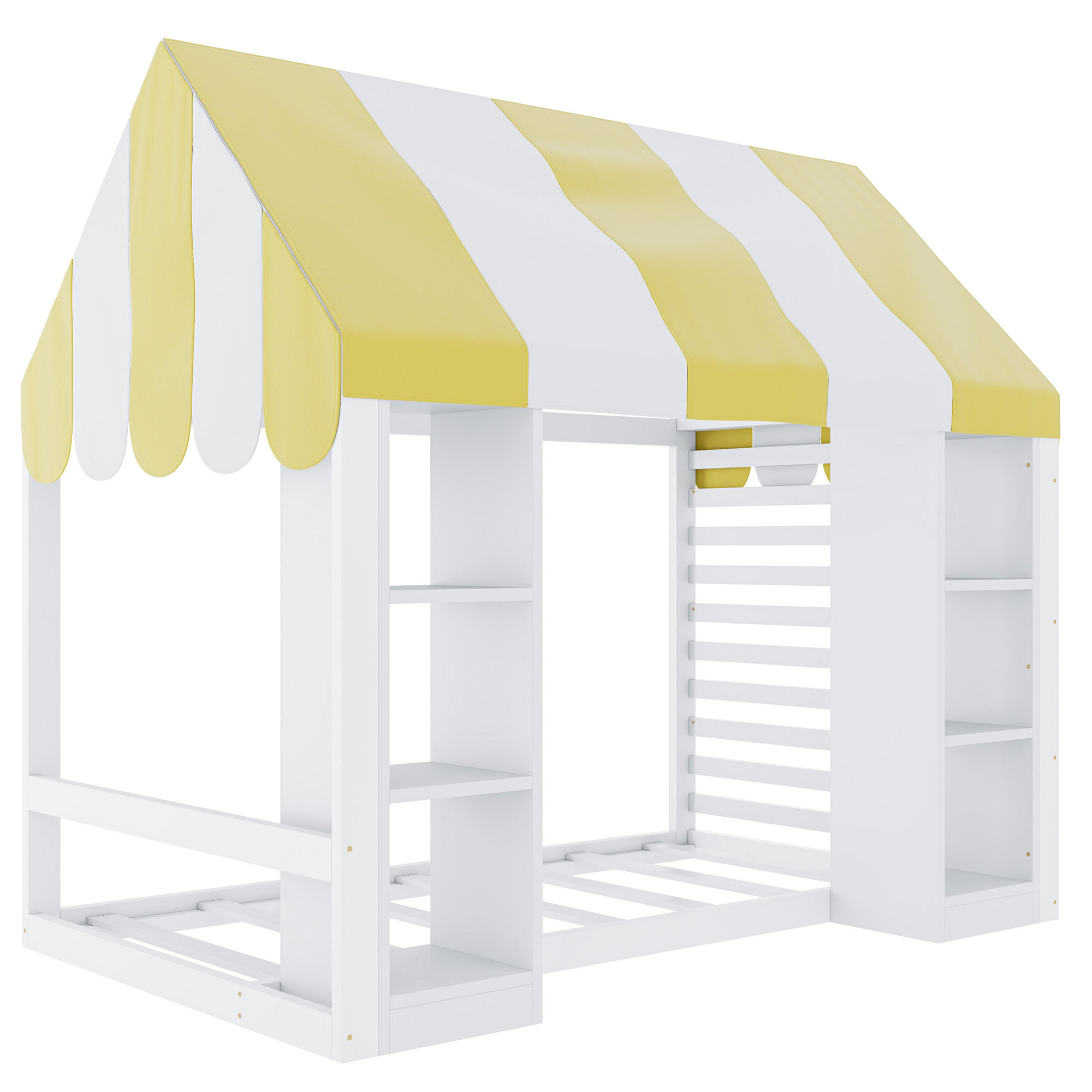 HAUSBETT 90/200 cm mit Himmelbett und Stauraum, DE-41618, in Weiß - Weiß, Holzwerkstoff (90/200cm) - ComfortXL