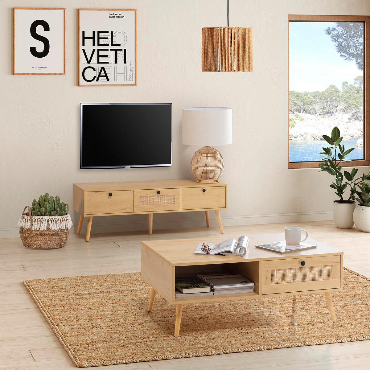 TV-ELEMENT Bella 3 Türen Eiche farbe - Honigeiche, Holzwerkstoff (120/41/39cm) - VS Venta-stock