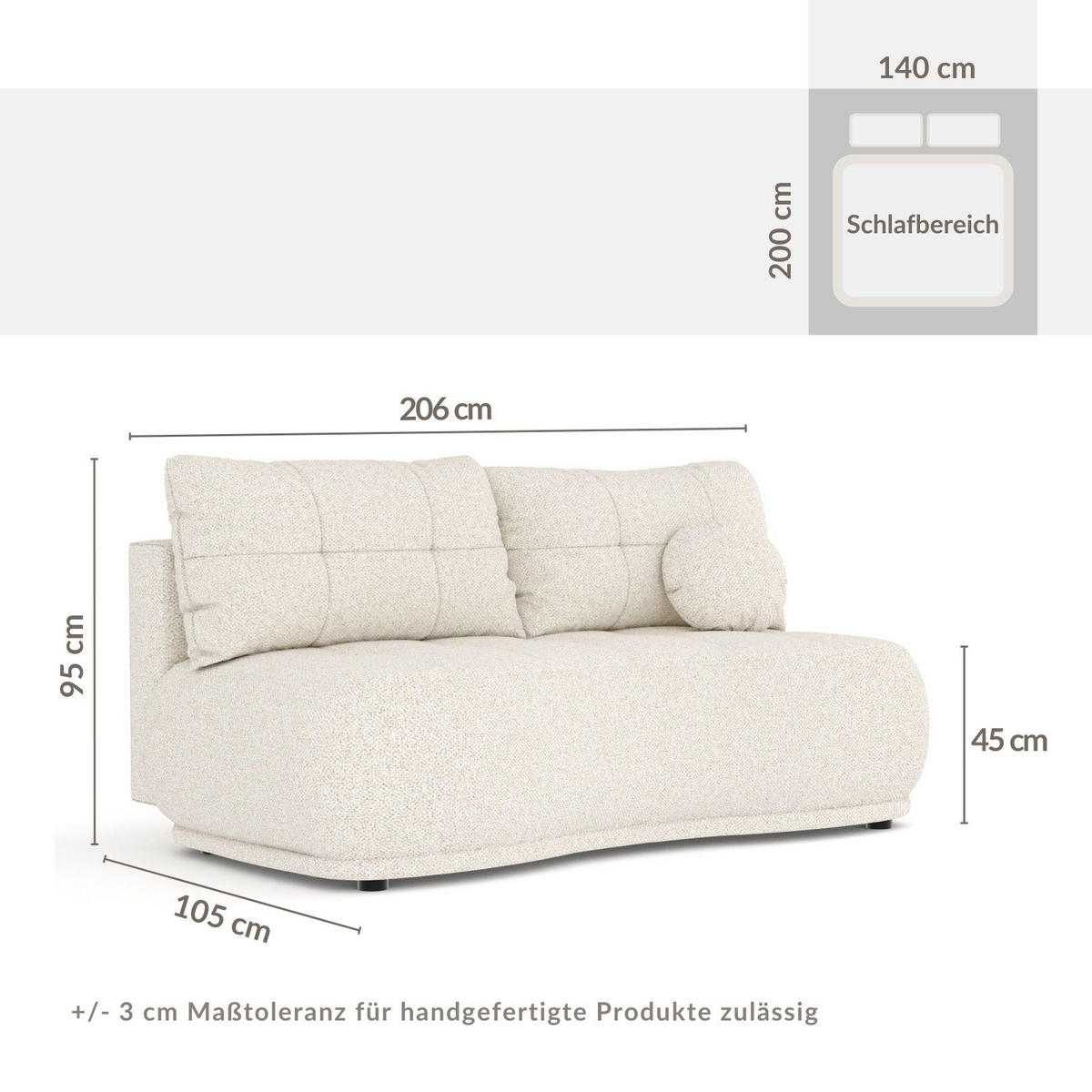 SCHLAFSOFA Cirrus Beige Plüschstoff - Beige/Schwarz, Holz/Holzwerkstoff (206/95/105cm) - Maison de Reve
