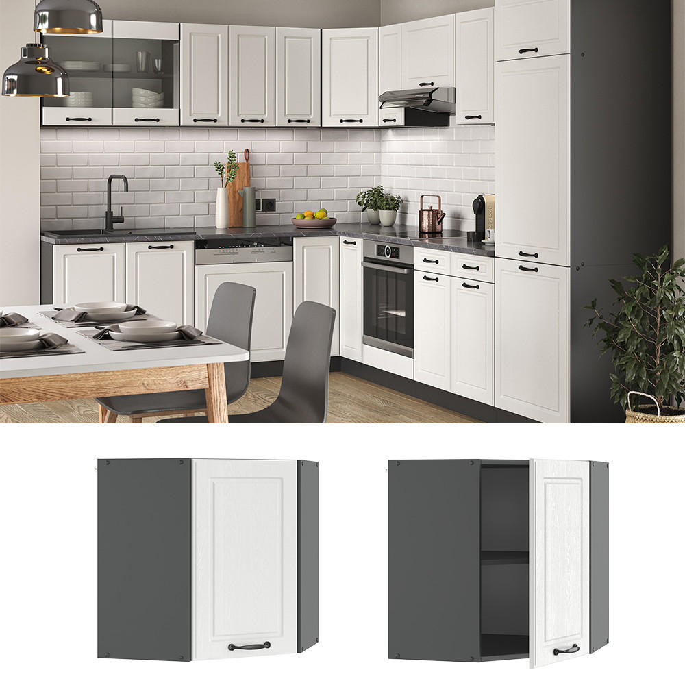 ECKHÄNGESCHRANK R-Line Weiß Landhaus 57 cm - Anthrazit/Weiß, Holzwerkstoff (57/60/34.1cm) - Vicco