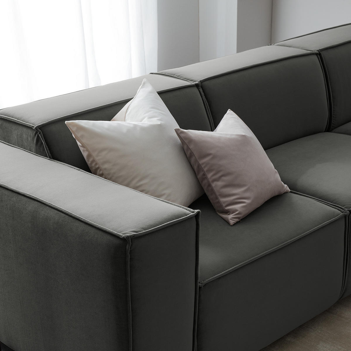 ECKSOFA mit Longchair - Schwarz/Grau, Kunststoff/Textil (260/177cm) - home24