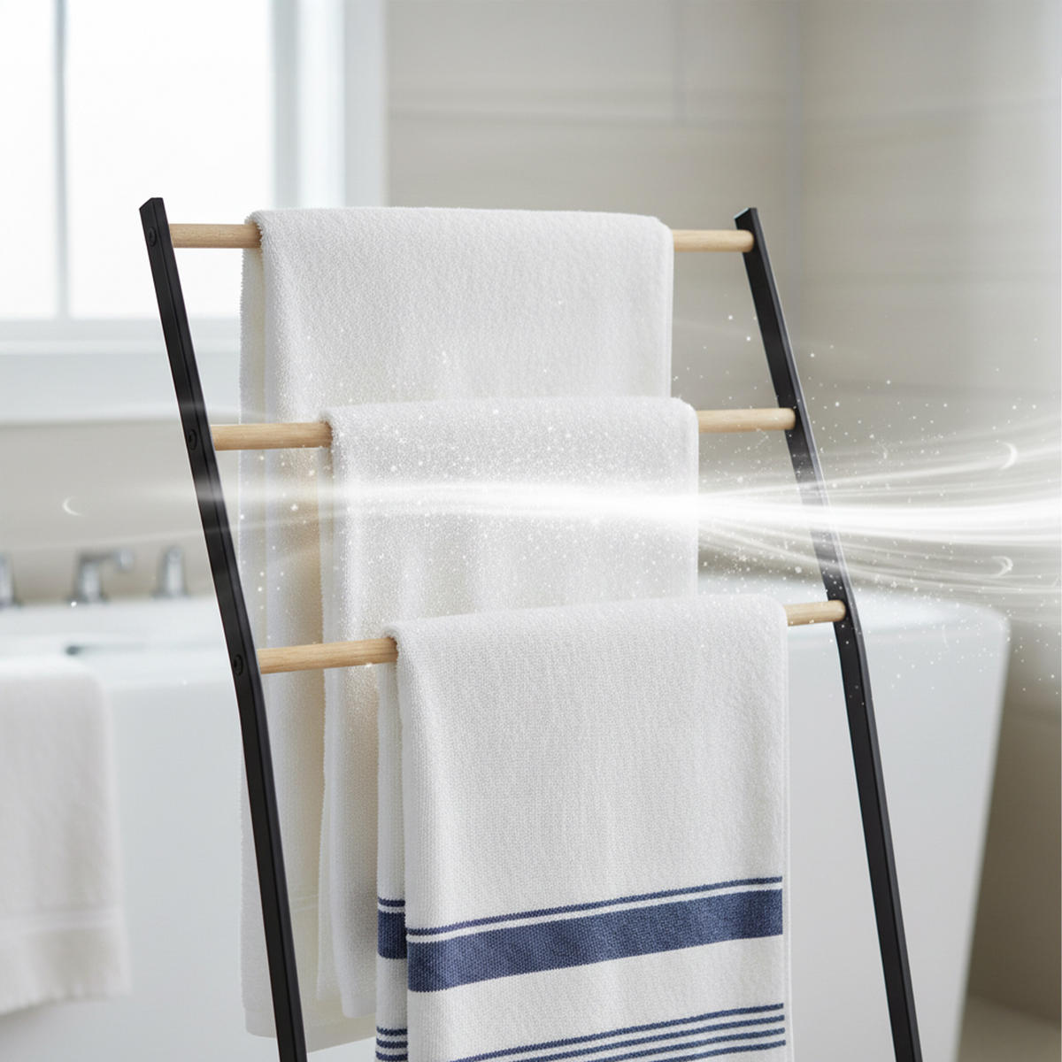 VEŠIAK uterákov - čierna, kov (58/86/30cm) - Relaxdays