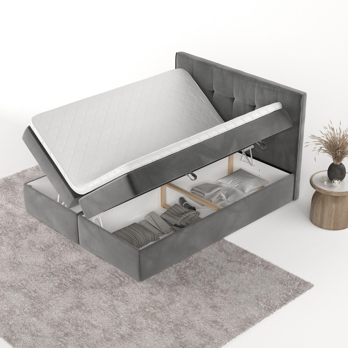 BOXBETT Mireo 140/200 cm Grau im Kronos Stoff - Schwarz/Grau, Holz/Holzwerkstoff (140/200cm) - AltaBeds