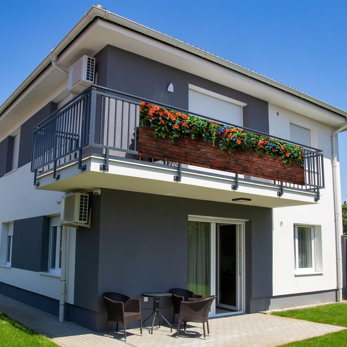 BALKON-SICHTSCHUTZ Blumen - Wand - Grün - Orange - Rotbraun, Kunststoff (300/85cm) - MuchoWow