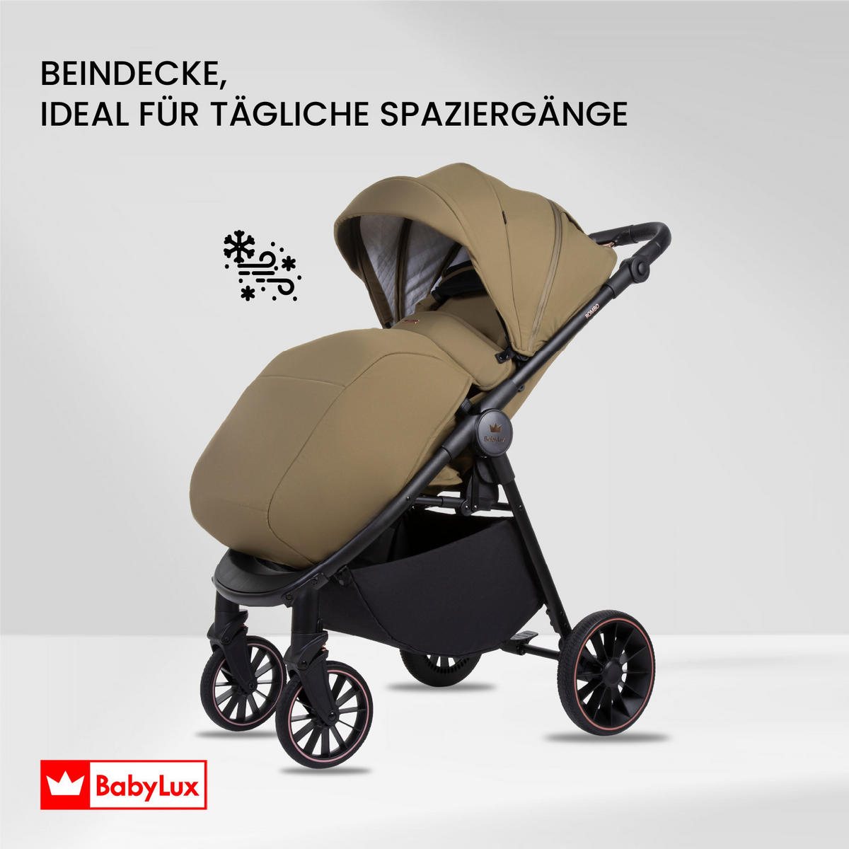 BUGGY Rombo, Klein und Leicht, Teleskopische Führung, Kompakt Faltbar, Wickeltasche, Reisetasche - Schwarz/Olivgrün, Textil/Metall (58/98cm) - BabyLux