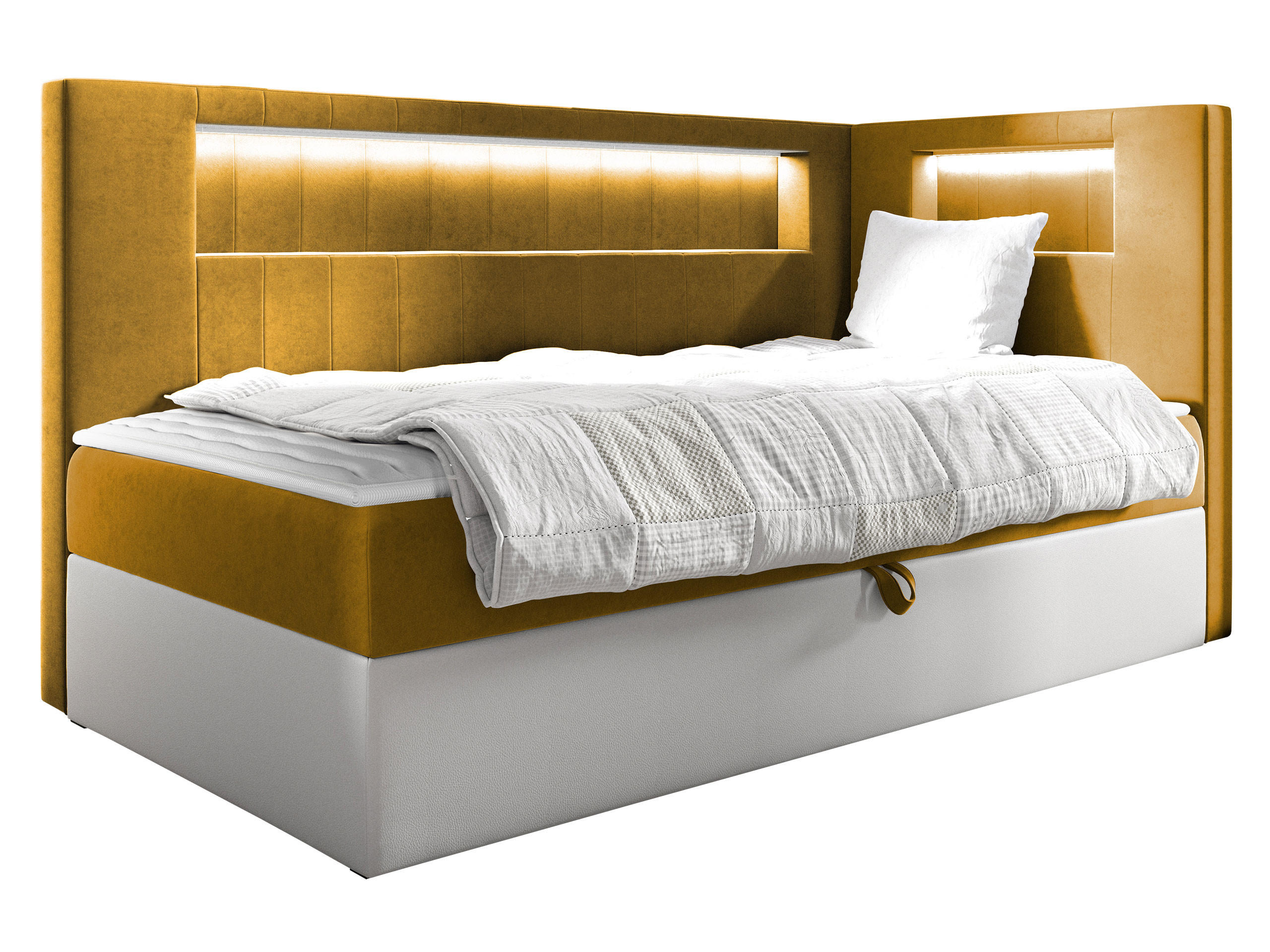 BOXBETT Gold Junior 3, Seite zum Öffnen des Bettkastens: Rechts - Gelb/Weiß, Holz (80/200cm) - MIRJAN24