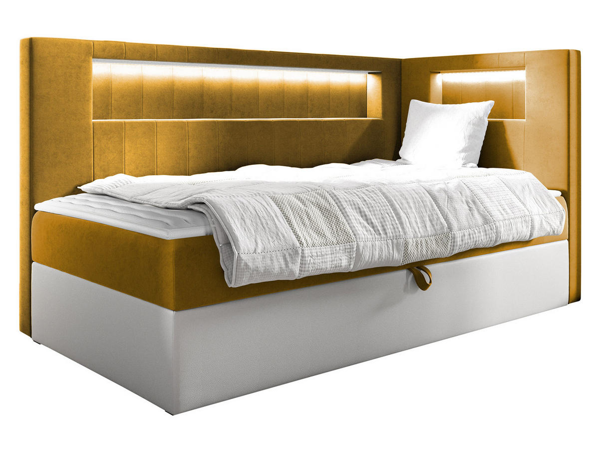 BOXBETT Gold Junior 3, Seite zum Öffnen des Bettkastens: Rechts - Gelb/Weiß, Holz (80/200cm) - MIRJAN24