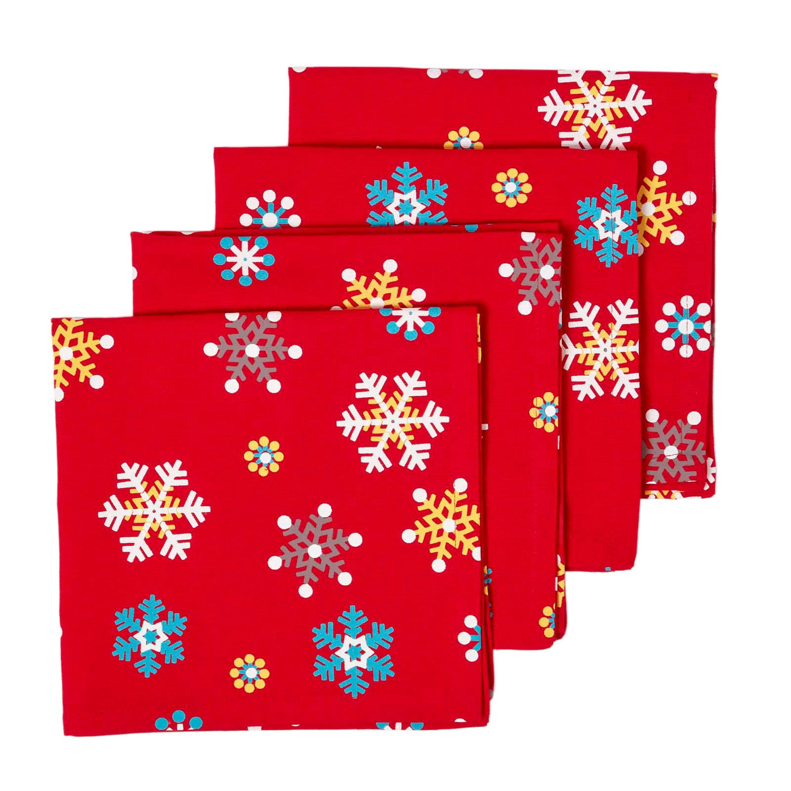 STOFFSERVIETTEN Weihnachten 45/45 cm, 4er-Set rot mit Schneeflocken - Rot, Textil (45/45cm) - Homescapes