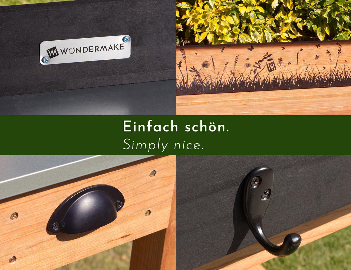 PFLANZTISCH aus Kirschbaum-Holz wetterfest , mit Schubladen, für Garten und Balkon - Braun, Holz (45/85/130cm) - WONDERMAKE