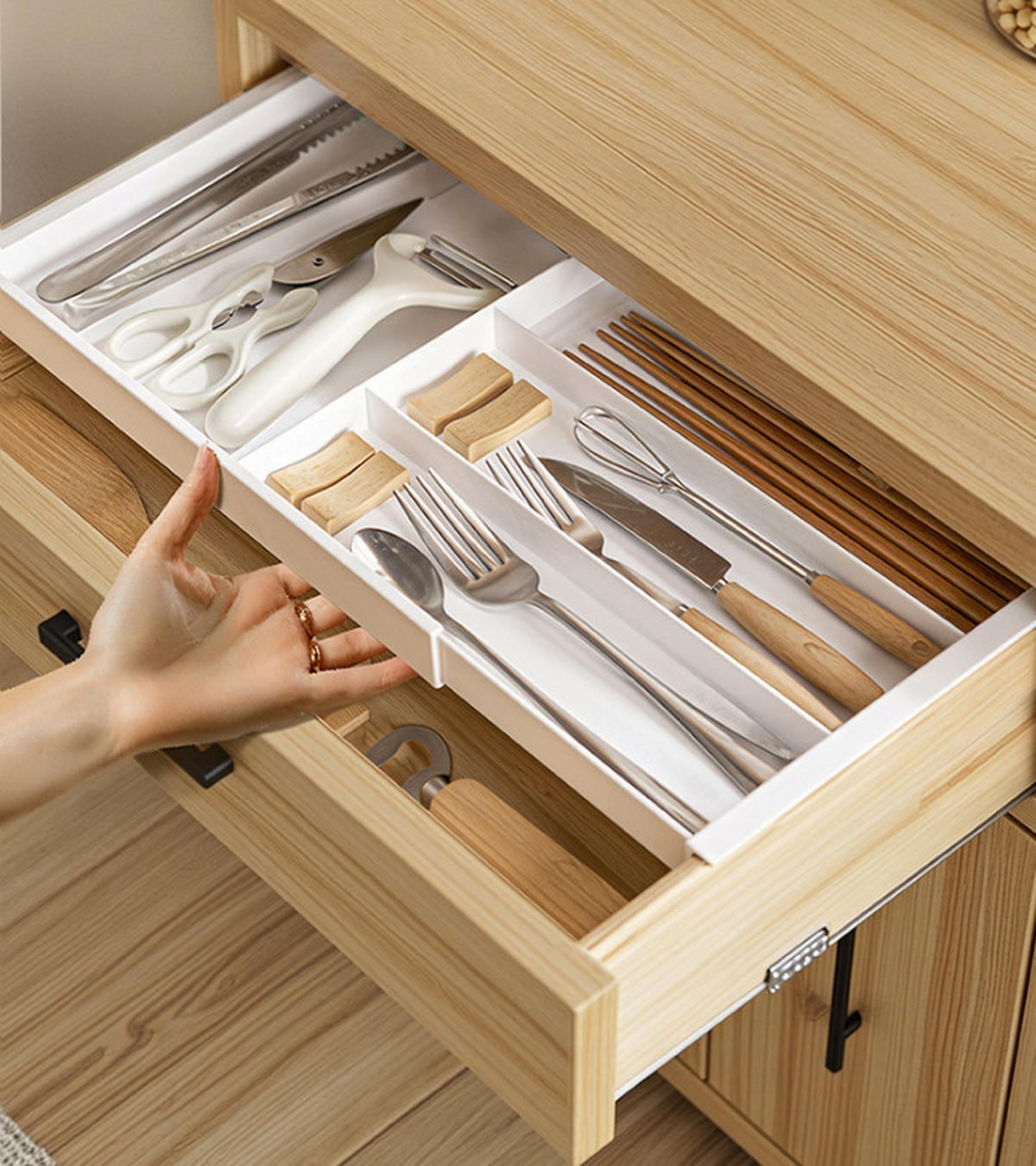 BESTECKEINSATZ,BREITE Verstellbar (32–52 cm) × 21 cm, weiß. - Weiß, Kunststoff (21/3/52cm) - Weltevree