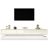 TV-LOWBOARD aus Spanplatte 200x40x40 cm Warmweiß mit Goldrand, 3 Schubladen und offenen Fächern - Weiß, Holzwerkstoff (200/40/40cm) - IVMEU