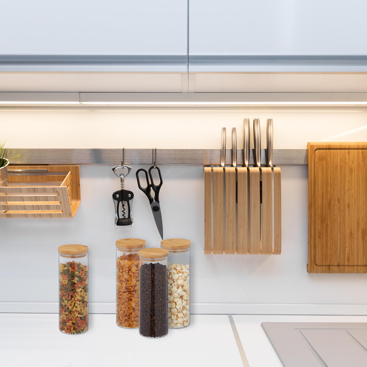 4xVORRATSGLAS - Transparent, Glas/Holz (10/28/10cm) - Relaxdays