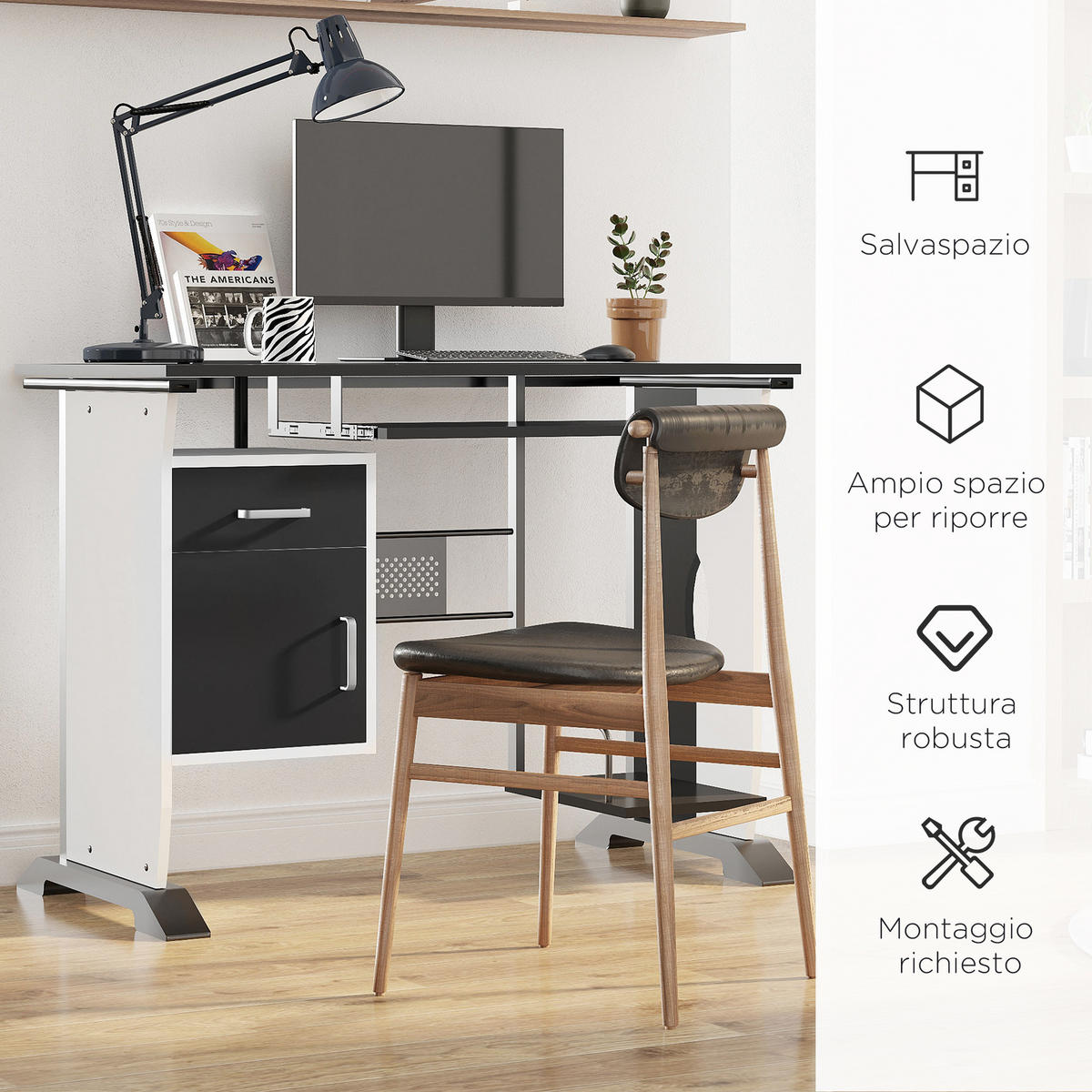 BÜROTISCH Schwarz 1 Stück - Schwarz, Holzwerkstoff (52/100/75cm) - GiPP