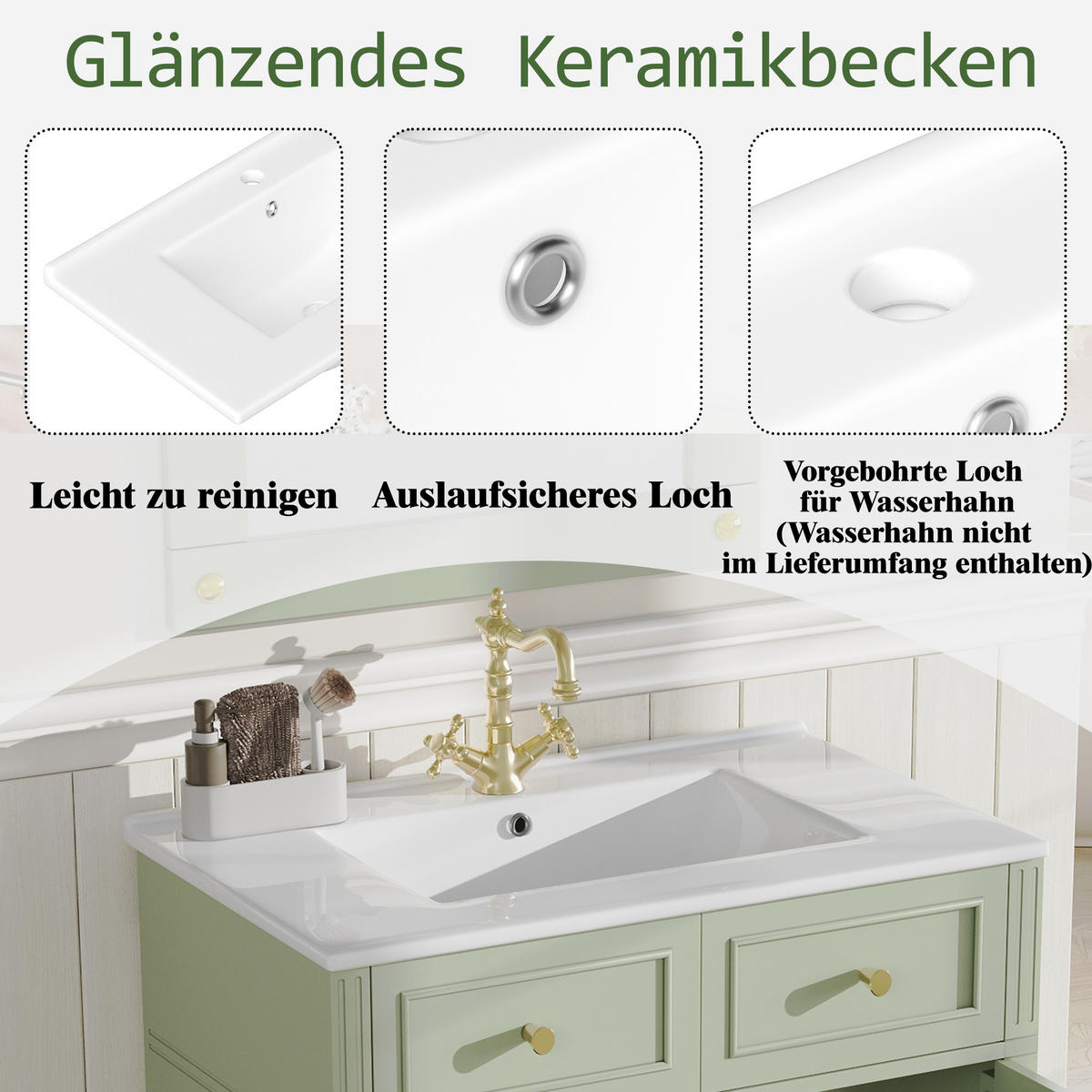 WASCHTISCH Grün 81/45.5/86.5 cm - Grün, Holz (81/86.5/45.5cm) - PANGIVO