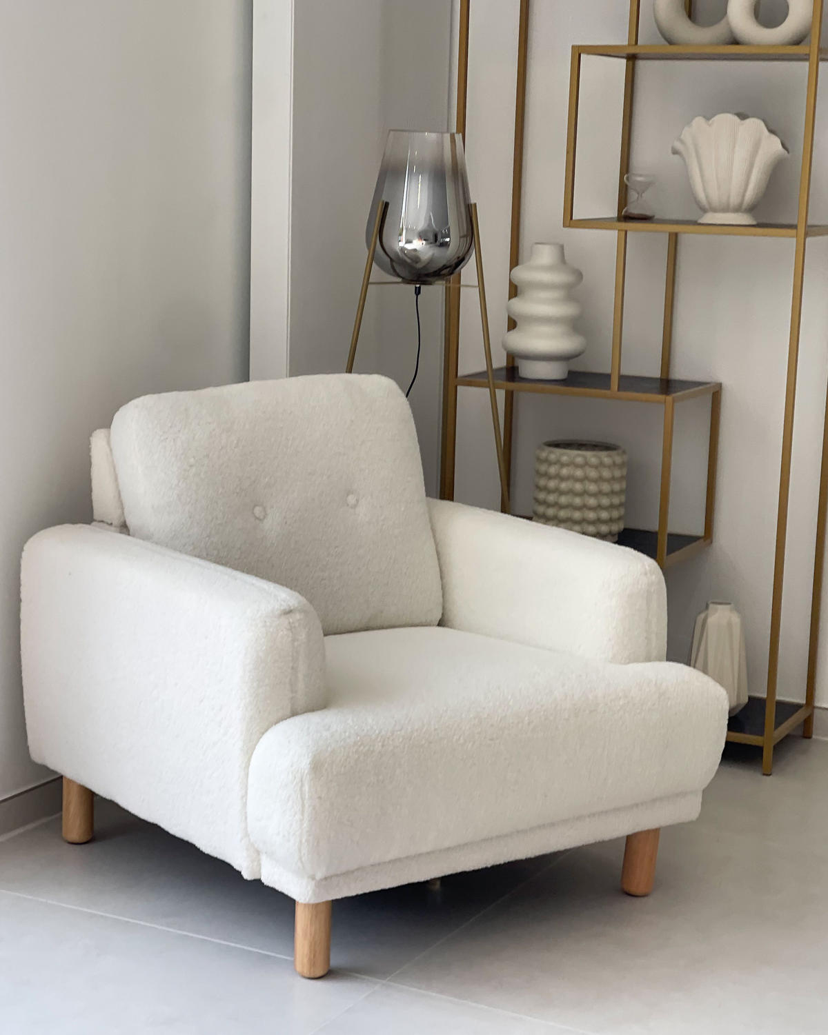 SESSEL Cremeweiß Tuve - Hellbraun/Weiß, Textil (88/85/90cm) - Beliani