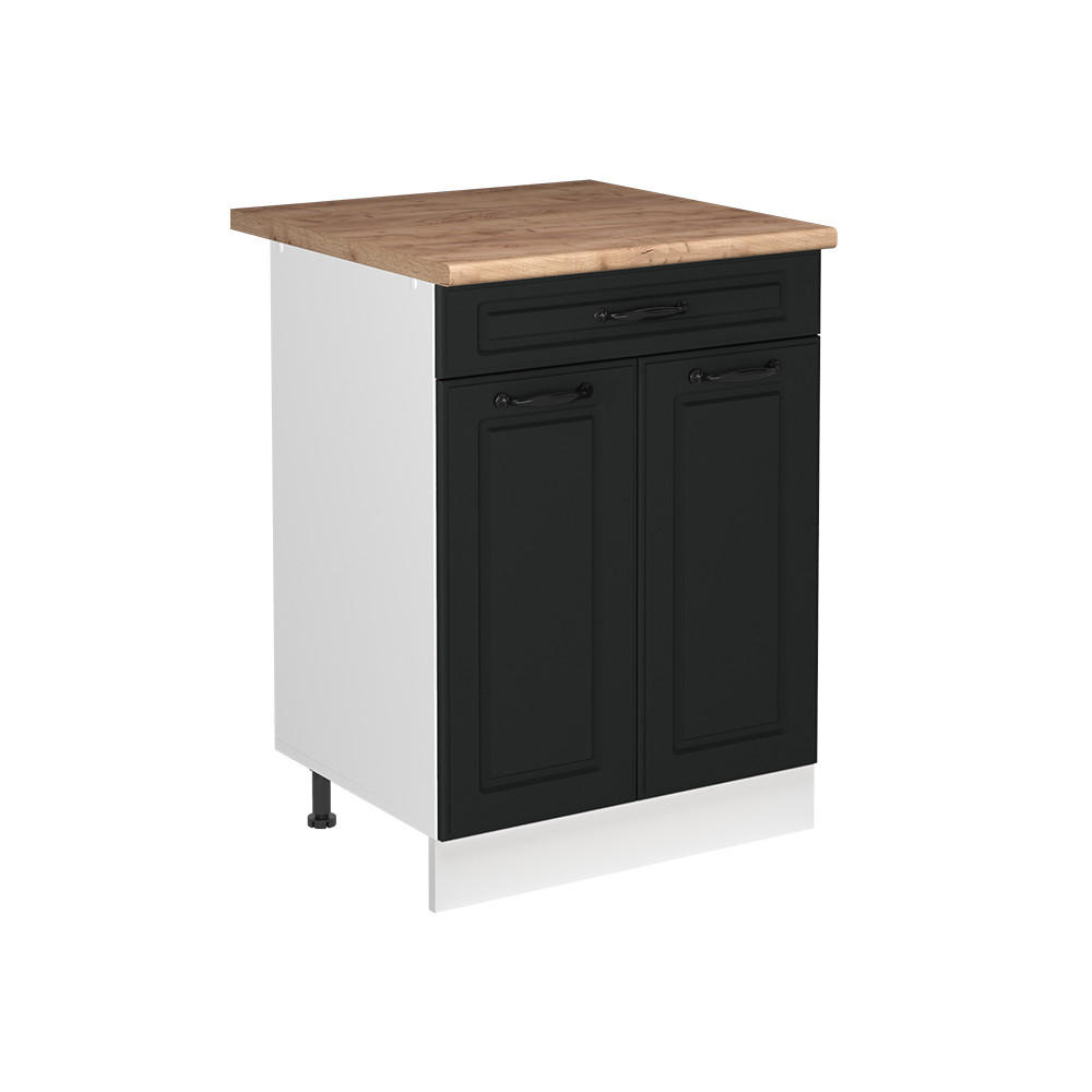 SPÜLENUNTERSCHRANK R-Line, Anthrazit Landhaus/Weiß, 60 cm Arbeitsplatte Goldkraft Eiche - Anthrazit/Weiß, Holzwerkstoff (60/81.6/60cm) - Vicco