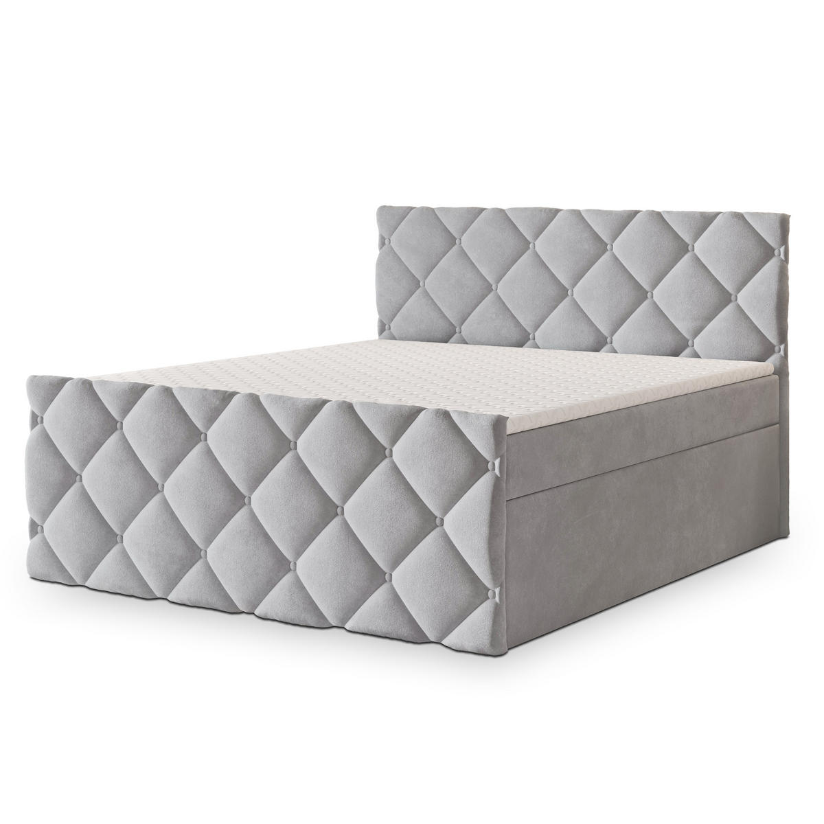 BOXBETT ROVARI 180x200 cm mit Matratze und Topper - Hellgrau - Hellgrau, Holz (180/200cm) - MASSENO