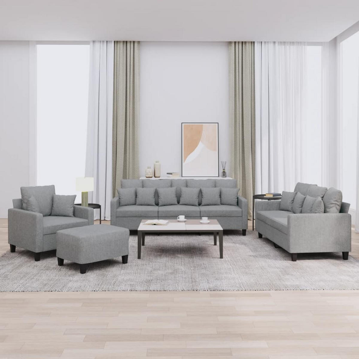 SOFAGARNITUR 4-TLG. Mit Kissen Hellgrau Stoff - Grau, Textil (50/41/60cm) - vidaXL