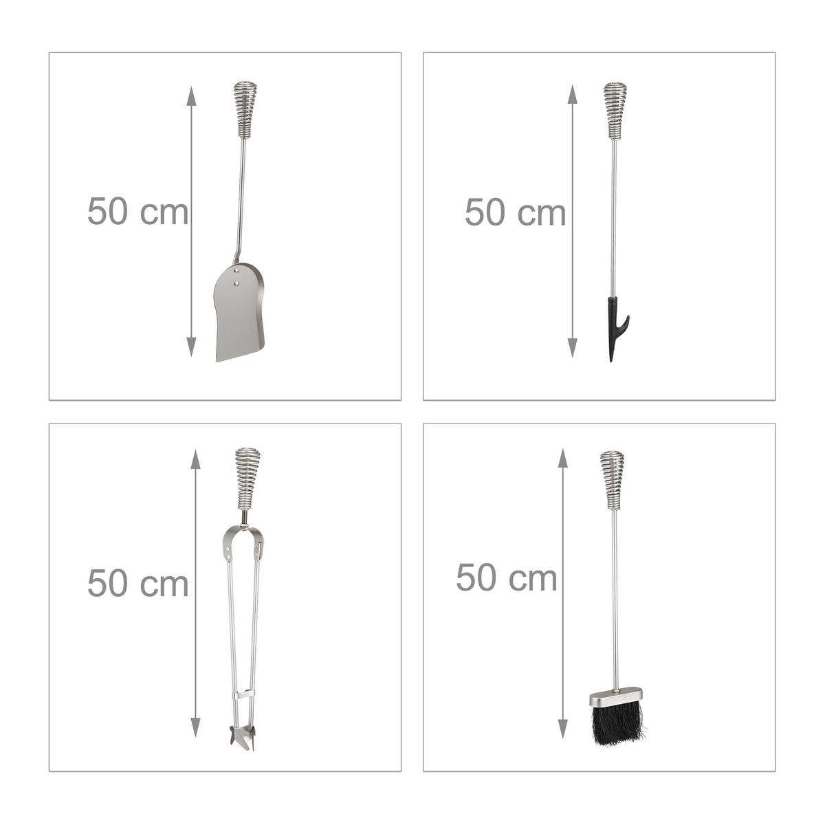 5-TLG.KAMINBESTECK-SET - Silberfarben, Metall (22/64/20cm) - Relaxdays