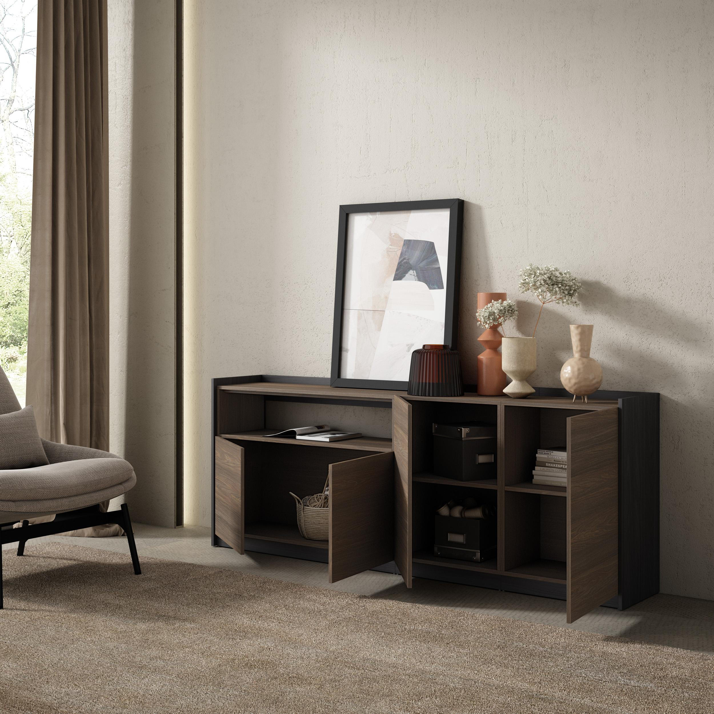 SIDEBOARD, Highboard, Dunkler Eiche und Schwarz, 207/37/80cm - Dunkelbraun, Holzwerkstoff (207/80/37cm) - Skraut Home