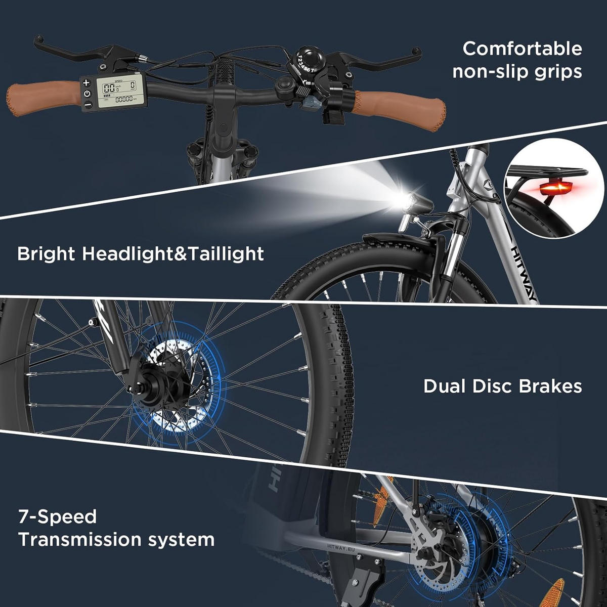 E-BIKE Cityrad BK31 28" für Damen & Herren, 7 Gang, bis zu 90km - Silberfarben, Metall (24cm) - HITWAY