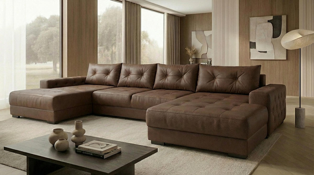 ECKSOFA MODENA 320 cm x 185 cm – Stoff: ECO CAYENCE Espresso 1116 Farbe: Braun - Braun, Textil (320/185cm) - A&J MöbelLand
