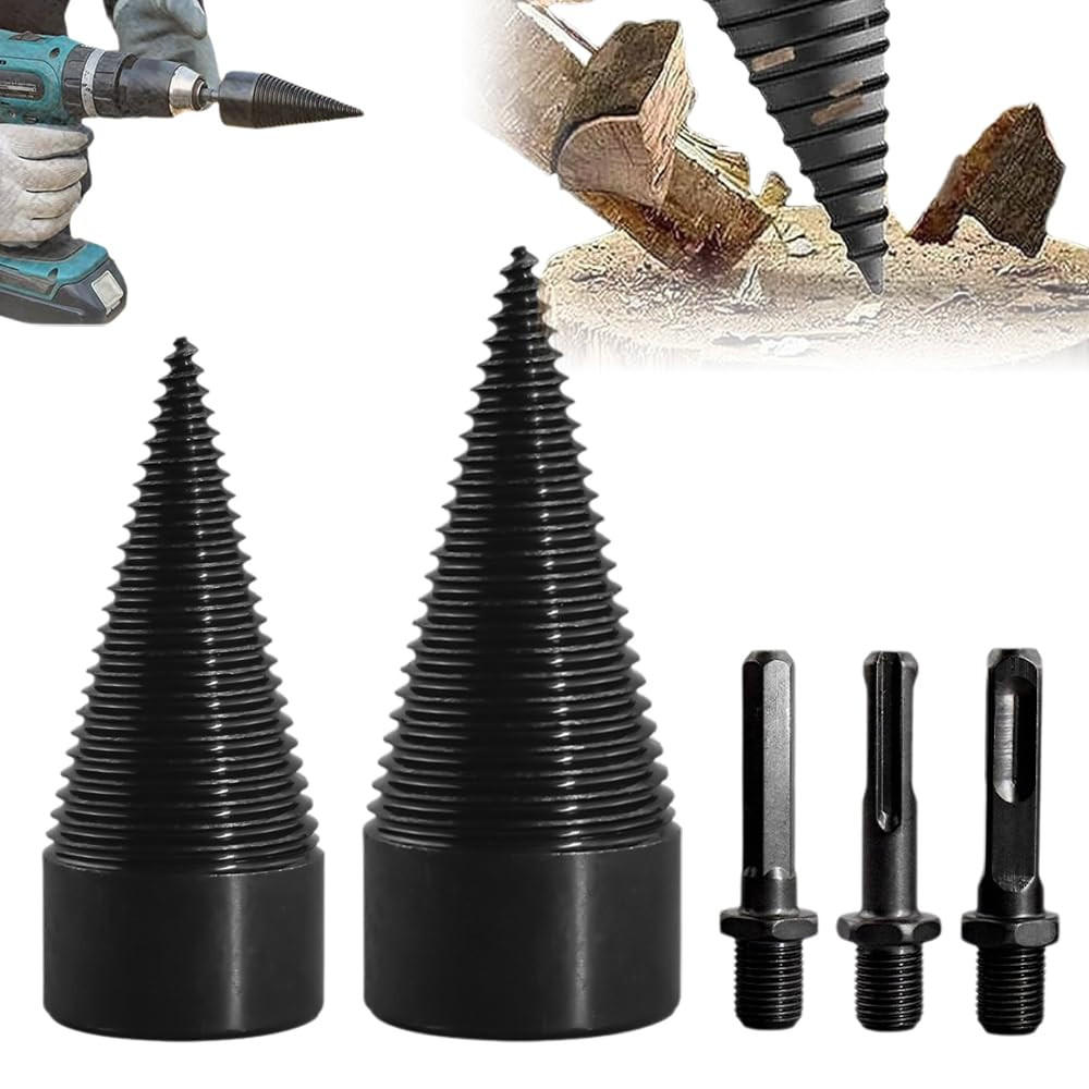 MEISSEL – zum Spalten von Holz – 32 mm + 42 mm + 3 Bohrer - Schwarz, Metall (9/4.2/1cm) - DCA