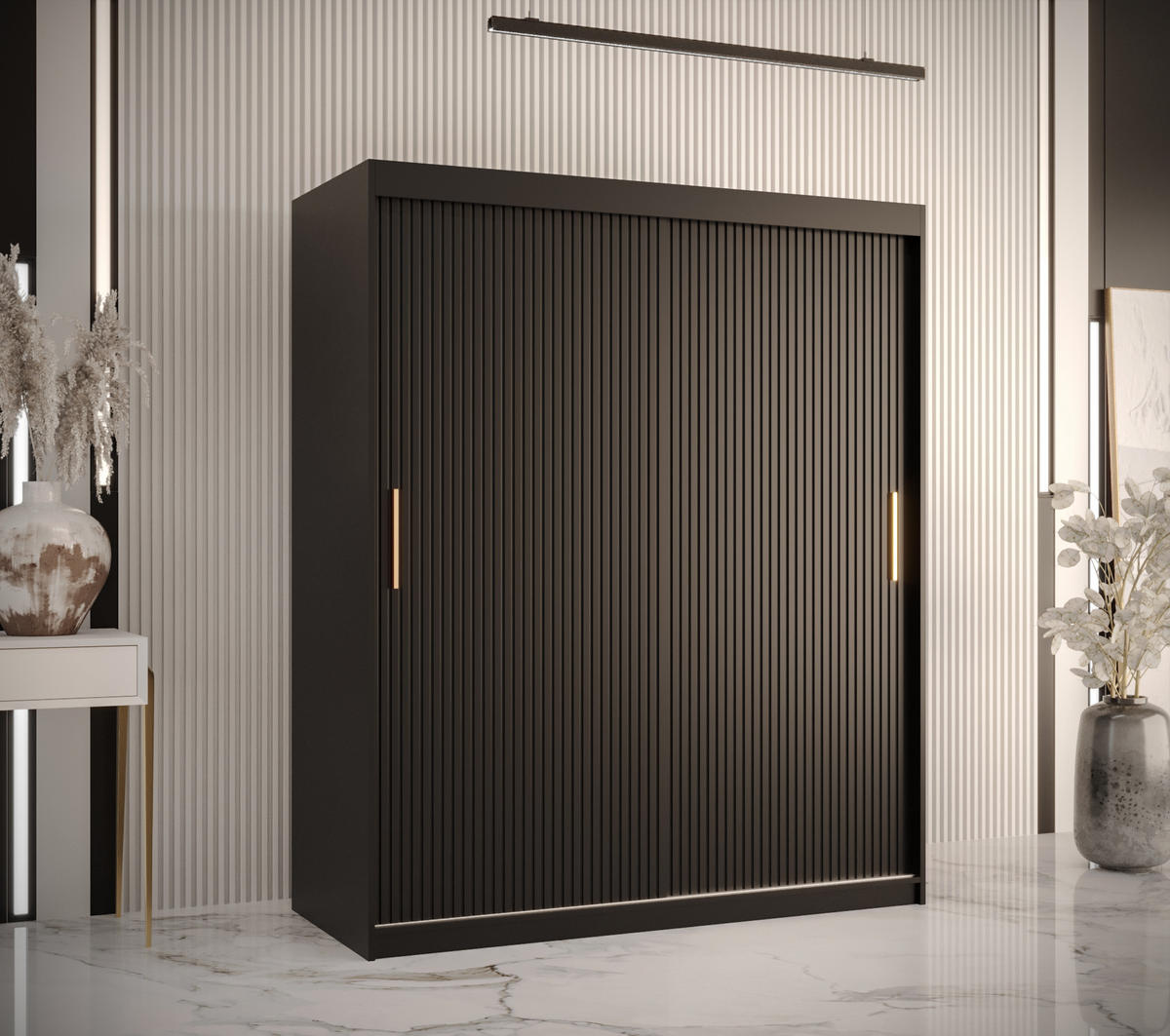 SCHWEBETÜRENSCHRANK 200/150/62 2-türig - Goldfarben/Schwarz, Holz/Kunststoff (150/200/62cm) - MÖBEL KRYSPOL
