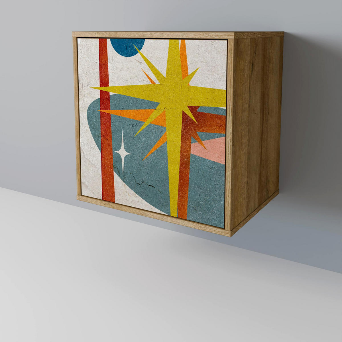SIDEBOARD INTERSTELLAR VIBES, Eichefarben, 57,5x42x72,5 cm, Schwarze Metallfüße - Eichefarben/Multicolor, Holzwerkstoff/Metall (57.5/72.5/42cm) - SpaceRebels