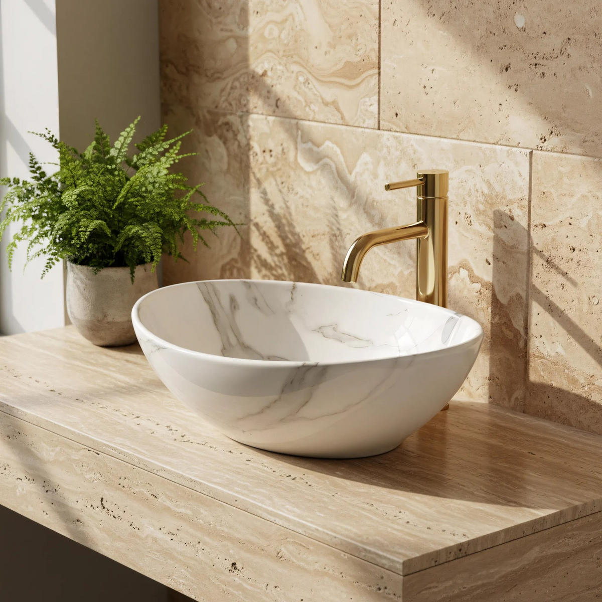 AUFSATZWASCHBECKEN Rea Sofia Shiny Aiax - Weiß, Keramik (34.5/15/41cm) - REA