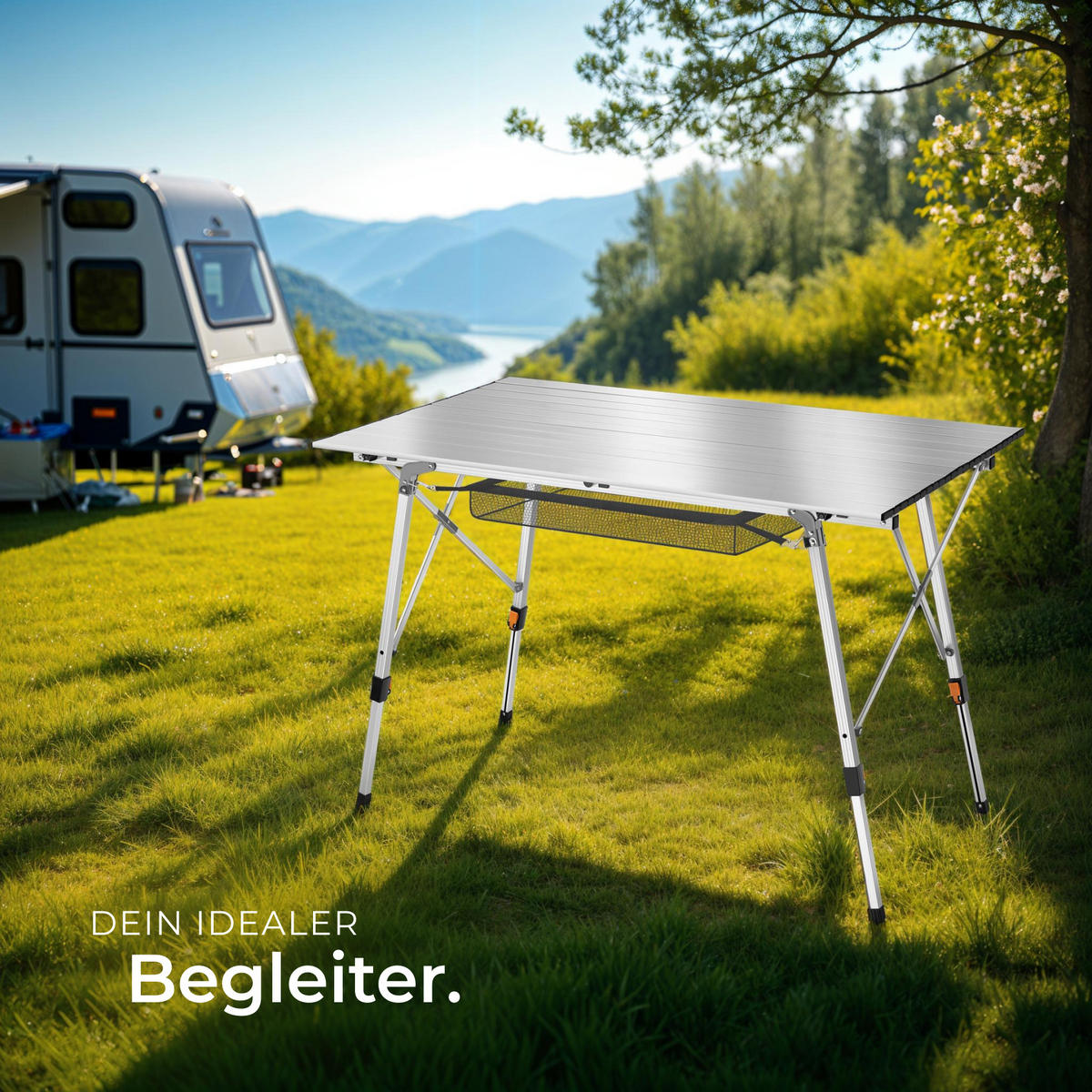 CAMPINGTISCH Bastian,120 x 70,5 x 58 – 79 cm,silber - Silberfarben, Metall (120/70.5/79cm) - tectake